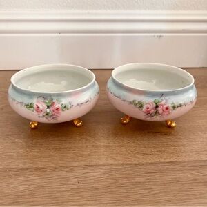 2 PCs Antique M.Z. AUSTRIA Porcelain Footed Bowls Hand Painted Signed By Burbien